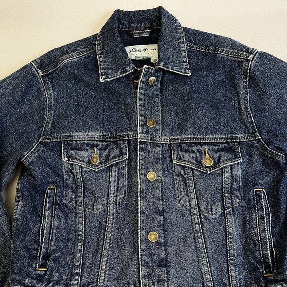 Eddie Bauer Jean Jacket Womens Medium M Blue Cotton‎ Denim Cropped Short Collar - Picture 2 of 9